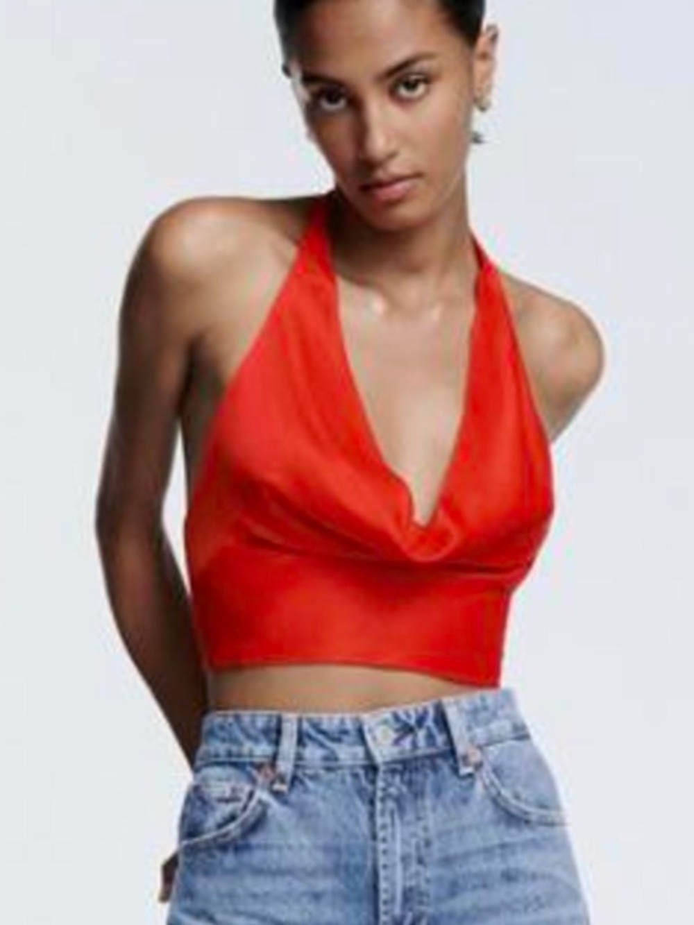 Zara Red Halter Tie Top